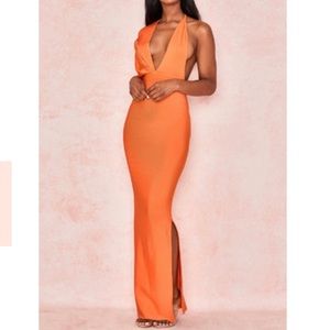 House of CB “Clemence” Orange Bandage Maxi Dress